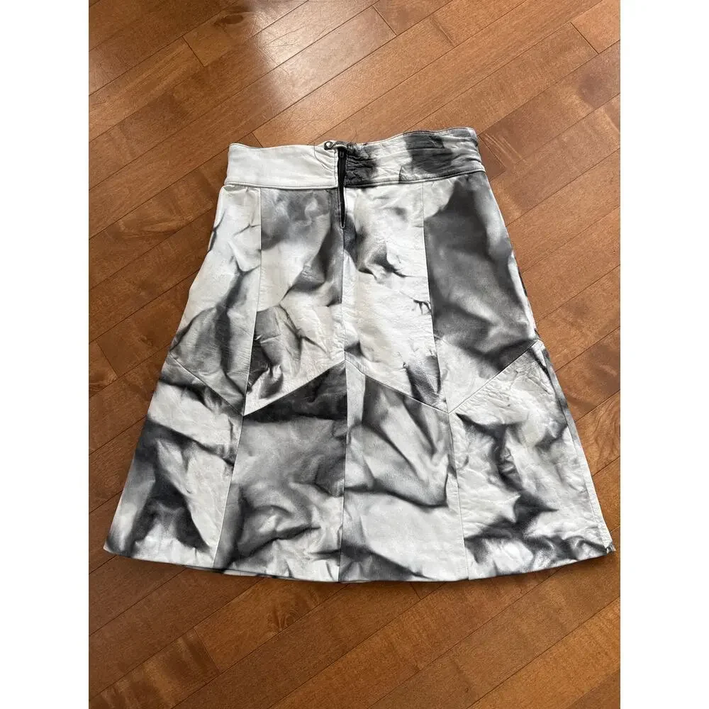 1980s Black White Leather Patchwork A-Line Skirt Medium